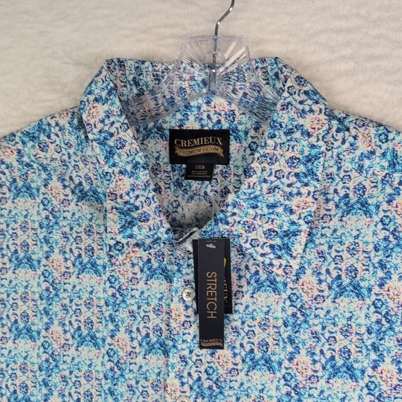 Daniel Cremieux Other - NWT Cremieux Premium Shirt Mens 3XB Short Sleeve Button Up White Blue Watercolor
